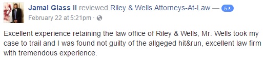 Excellent experience retaining the law office of Riley & Wells, Mr. Wells took my case to trail and I was found not guilty of the allgeged hit&run, excellent law firm with tremendous experience.