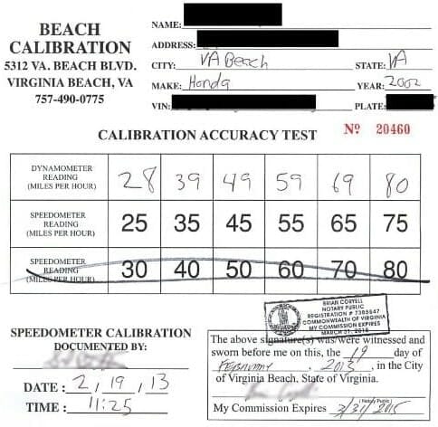 Beach Calibration Speedometer Calibration Report